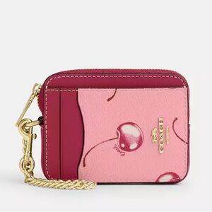 Coach Zip Card Case With Cherry Print. NWT.